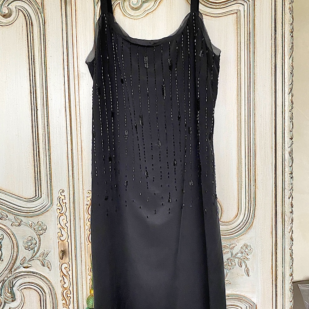 Eileen Fisher Black Silk Beaded Cocktail Dress